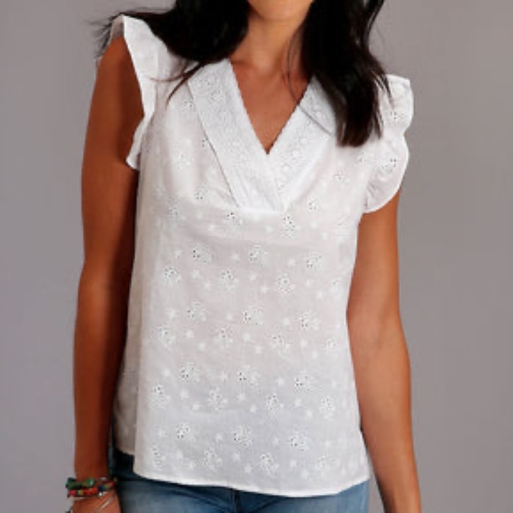 NWT 🆕 STETSON White Eyelet Ruffle blouse 100% Cotton Womens size S